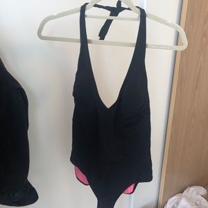 Black One Piece Halter Swim Suit